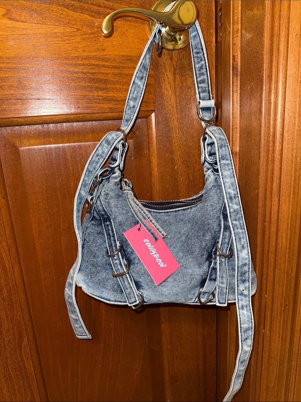 Edikted Washed Denim-Style Shoulder Bag in Light Blue